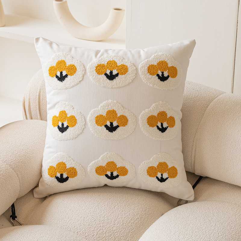 ソファクッション お花モチーフ刺繍入りクッションカバー