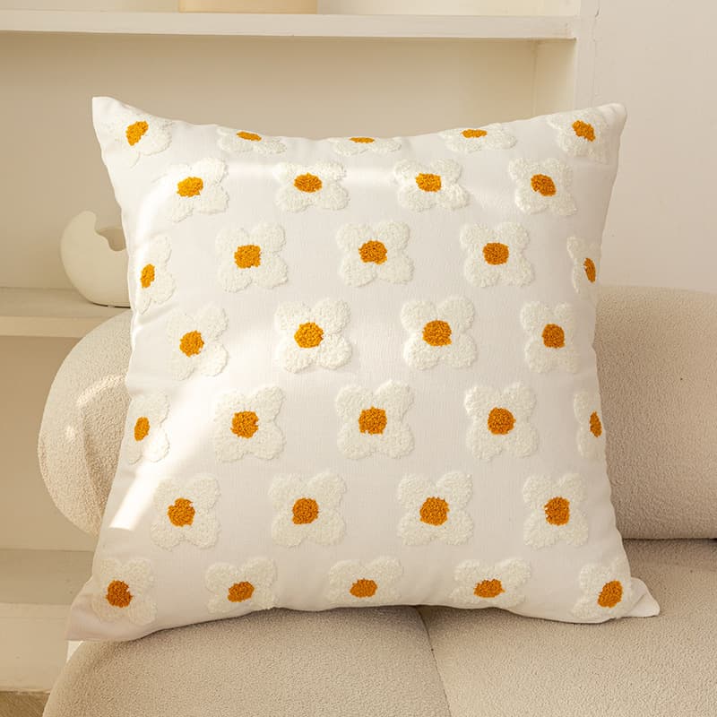 ソファクッション お花モチーフ刺繍入りクッションカバー