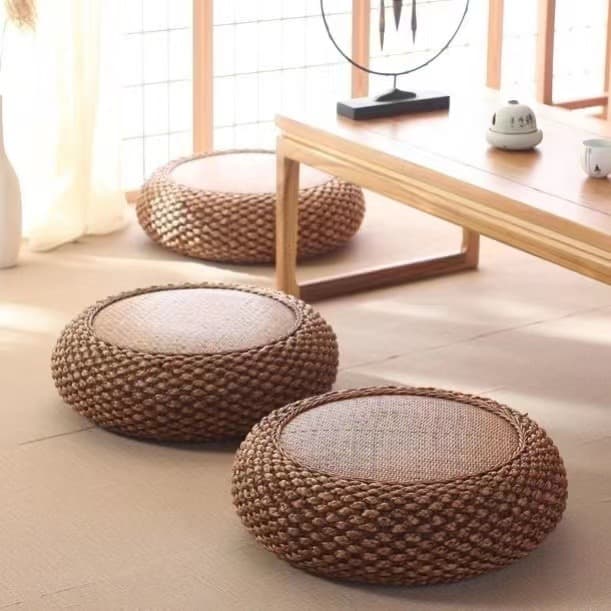 ソファクッション 手編み藁製丸型フロア座布団