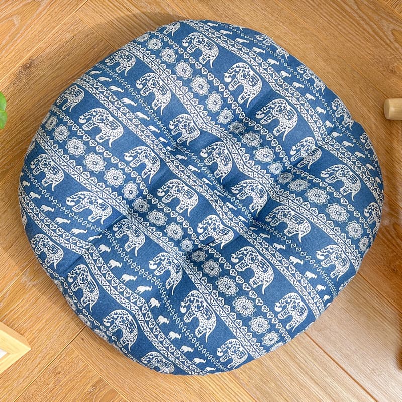 ソファクッション 伝統模様とねこ柄の座りごこち丸型クッション